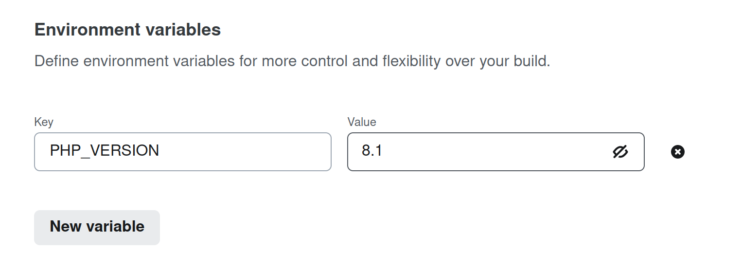 Deployment settings - set PHP version for Librarian on Netlify